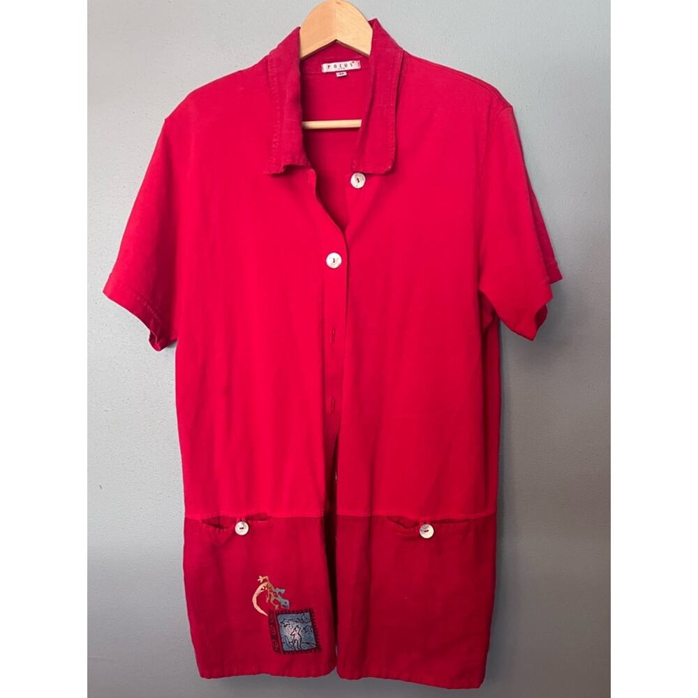 Vintage Focus Button-Front Short Sleeve Tunic
